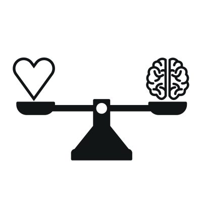 Intelligence, emotional balance concept. heart and brain. Love b